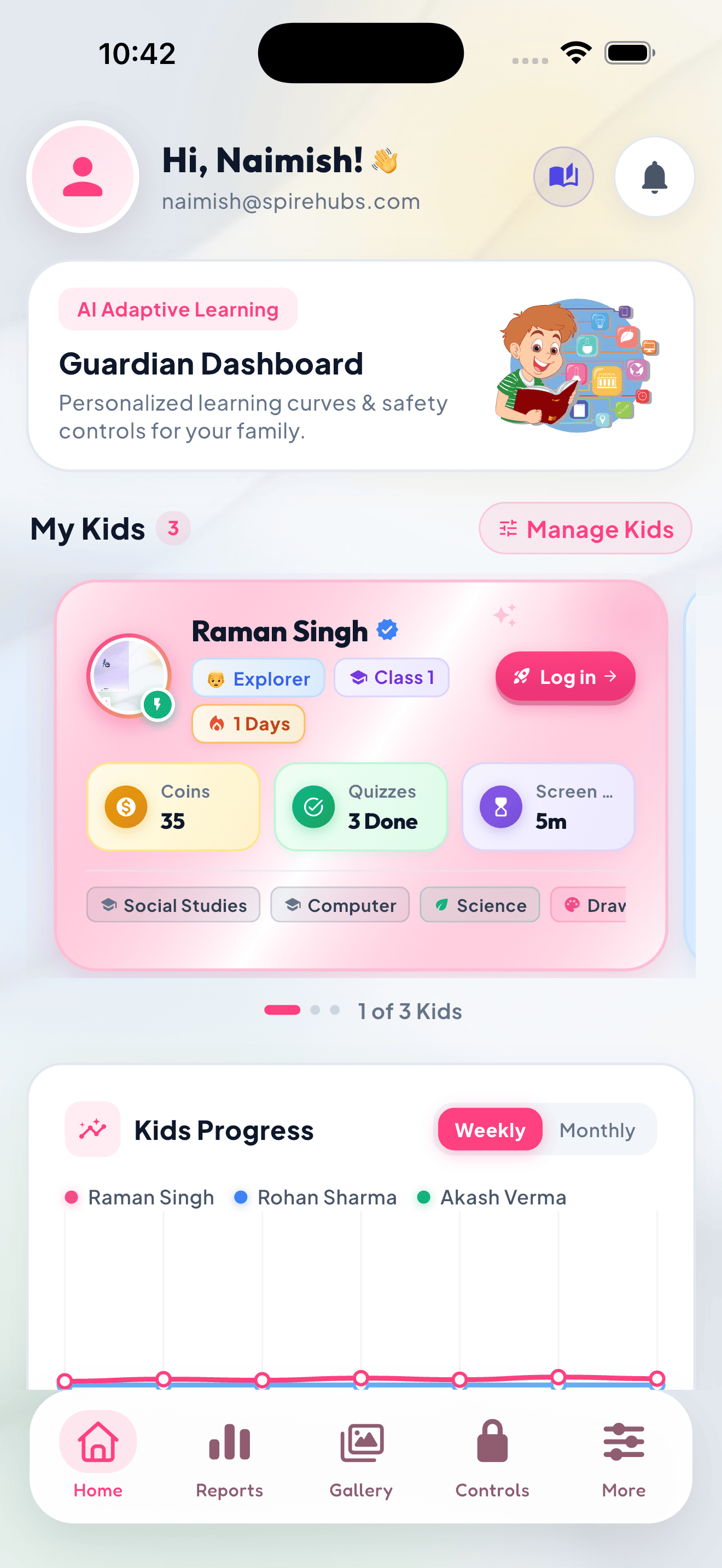 SpireKids Guardian Dashboard Mockup